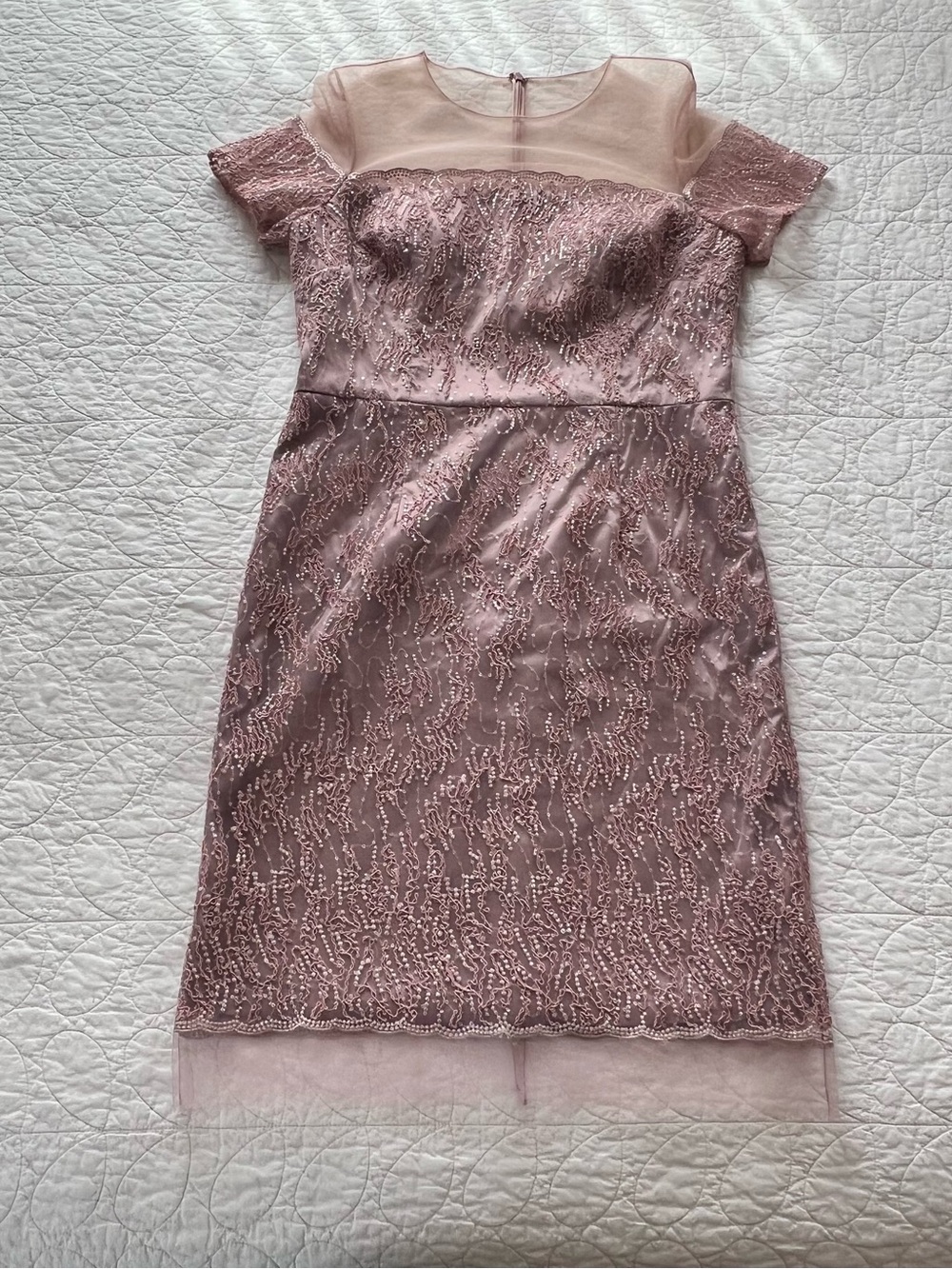 JS Collections Dusty Pink Beaded Lace Sheath Formal Dress Mother of the Bride